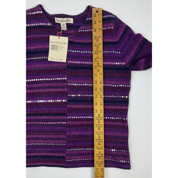 David Brooks Sweater Womens Small Purple Striped Pullover V-Neck Wool Blend - Picture 7 of 7